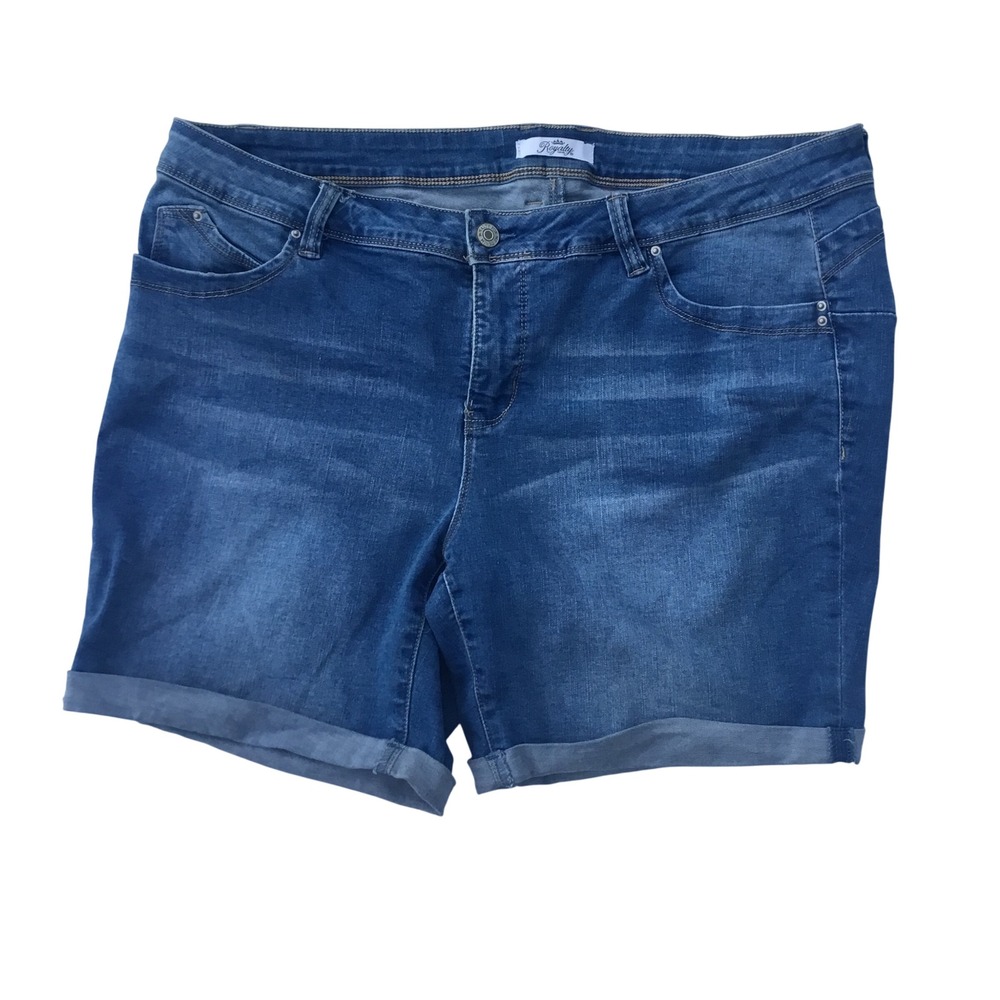 Royalty For Me Womens Blue Denim Cuffed Bermuda Shorts Plus Size 18W Stretch